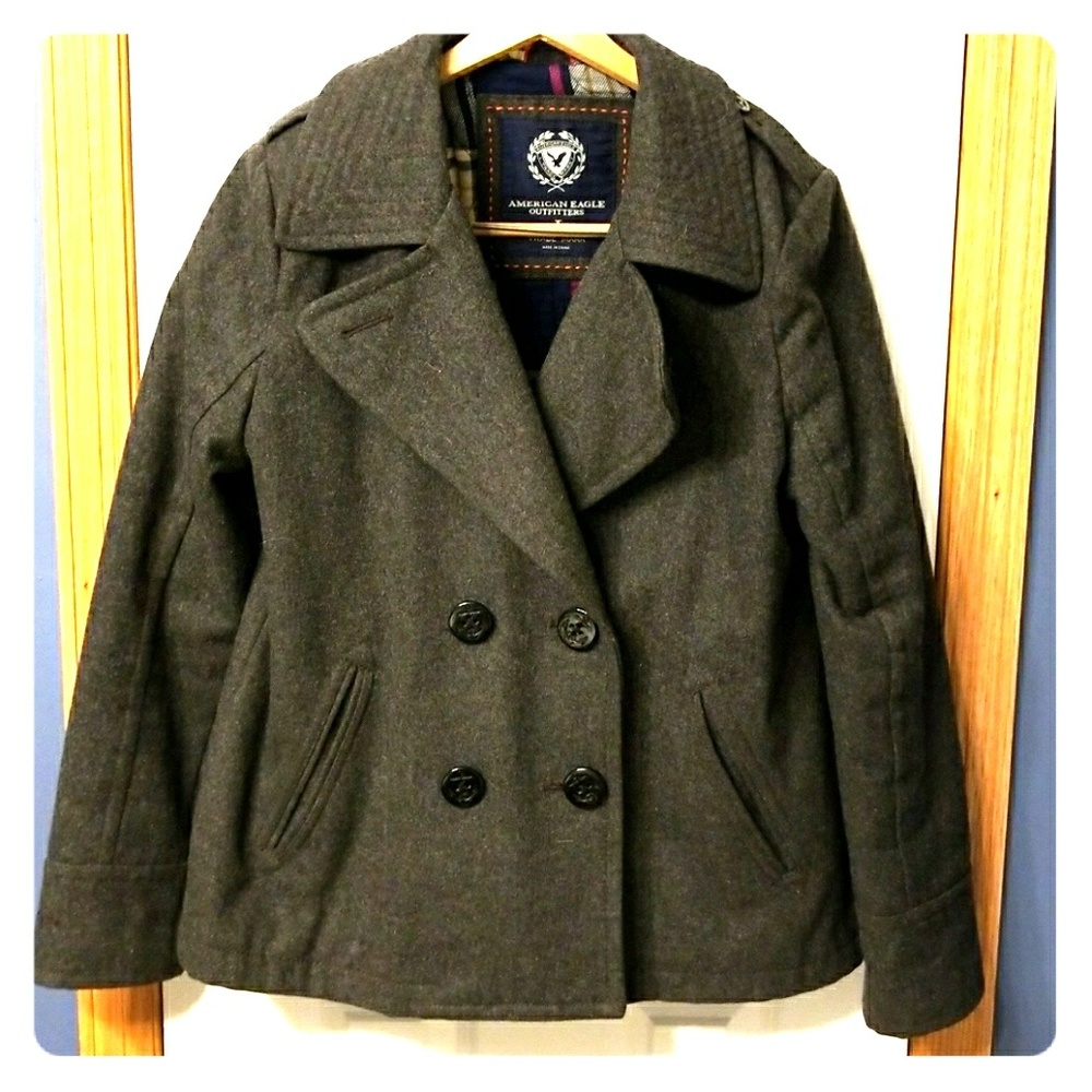 Charcoal grey peacoat